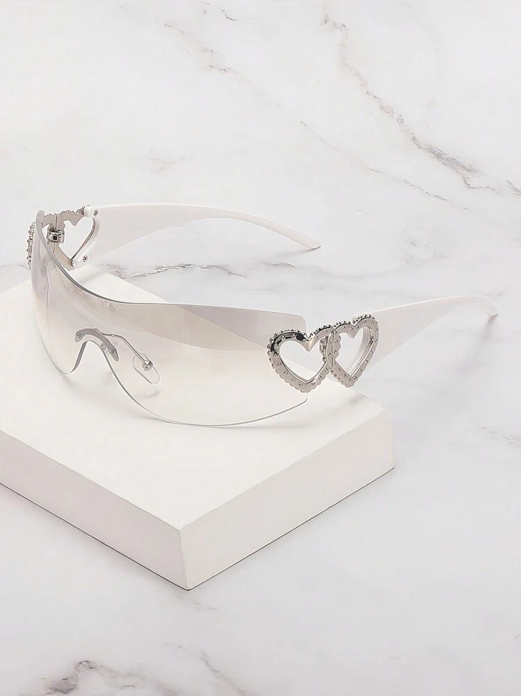 1pc Frameless Metal Heart Decor Y2k Women's Fashion Eyeglasses Street Beach Accessories For Women Glasses Shades Valentine's Day | SHEIN