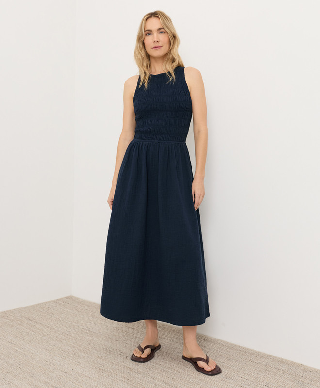Women’s Coastal Double Gauze Smocked Dress made with Organic Cotton | Pact | Pact Apparel