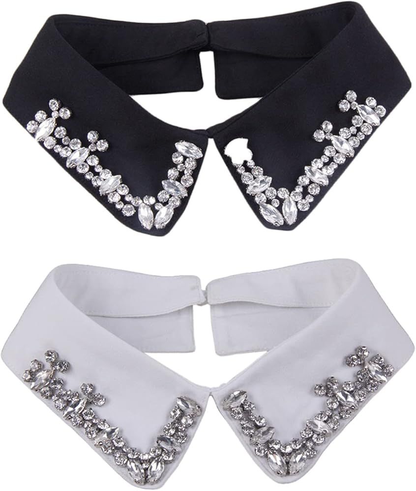 Women's Fake Collar Detachable Dickey Collar Half Shirt Blouse Rhinestone False Collar Peter Pan ... | Amazon (US)