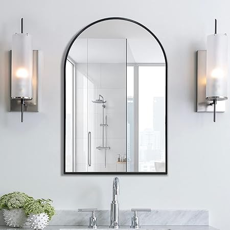 Arched Wall Mirror 20x30 Inch, Black Arched Bathroom Mirror, Vanity Decor Arched Mirror with Meta... | Amazon (US)
