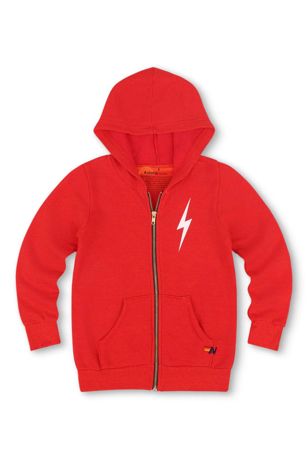 KIDS BOLT PRINT ZIP HOODIE - RED | Aviator Nation