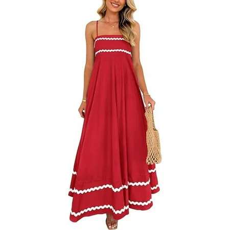 PRETTYGARDEN Women Summer Flowy Maxi Dress Casual Sleeveless Spaghetti Strap Ruffle Beach Long Dresses | Walmart (US)