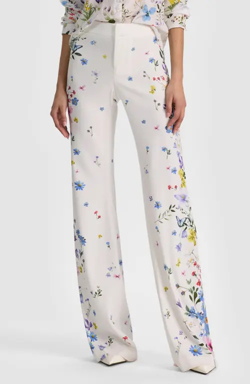Alice + Olivia Andrew Placed Floral Slim Bootcut Pants in Twisting Vines Off White at Nordstrom, Size 4 | Nordstrom