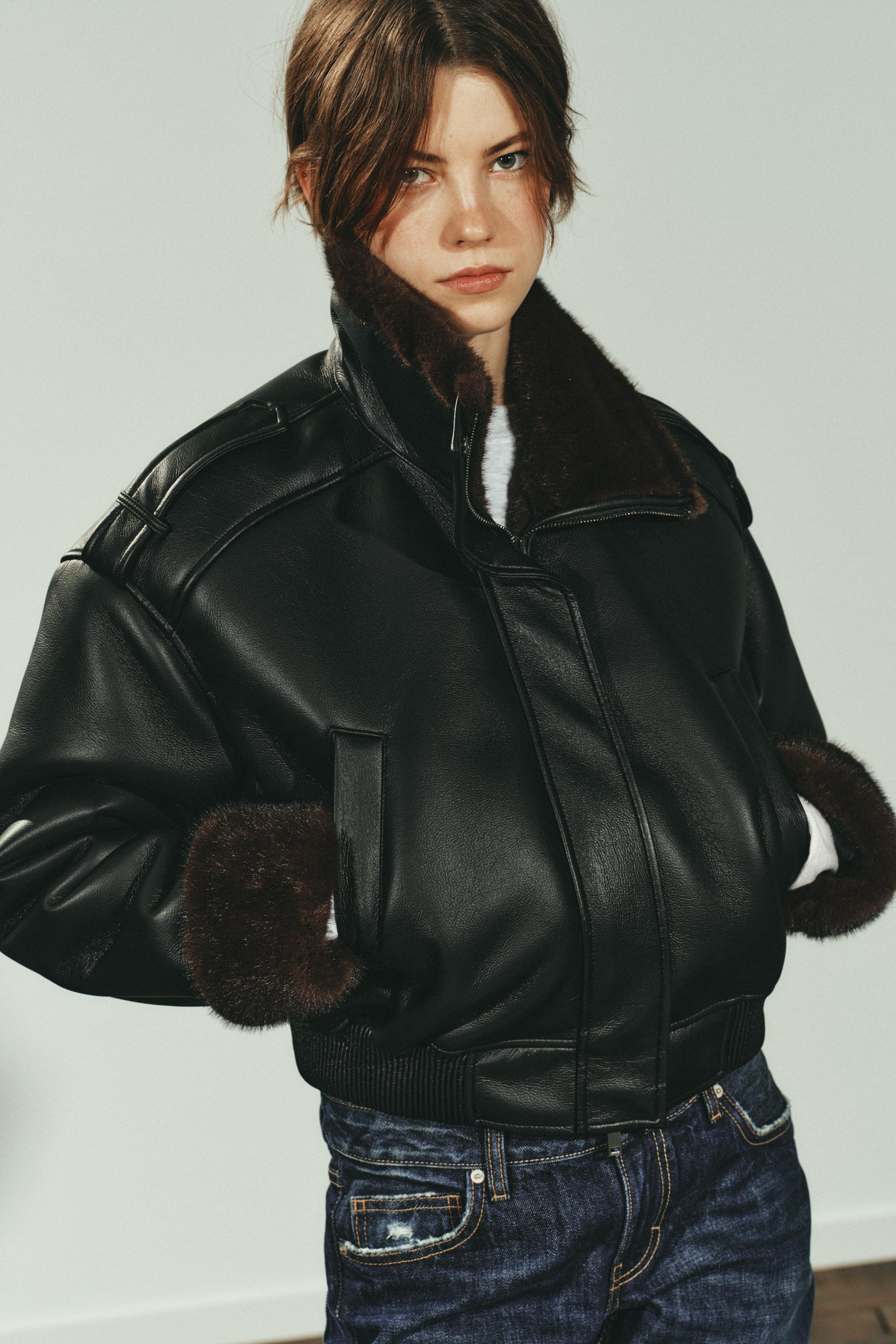 DOUBLE-FACED FAUX LEATHER BOMBER JACKET | Zara US