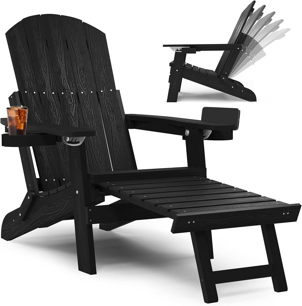 YEFU Adirondack Chair with Ottoman, Adjustable Backrest Adirondack Chairs, Folding Outdoor Fire P... | Amazon (US)