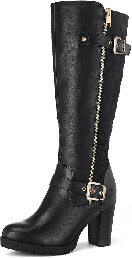 mysoft Women's Knee High Boots Fashion Chunky Block Heel Warm Winter Boots with Side Zippers | Amazon (US)