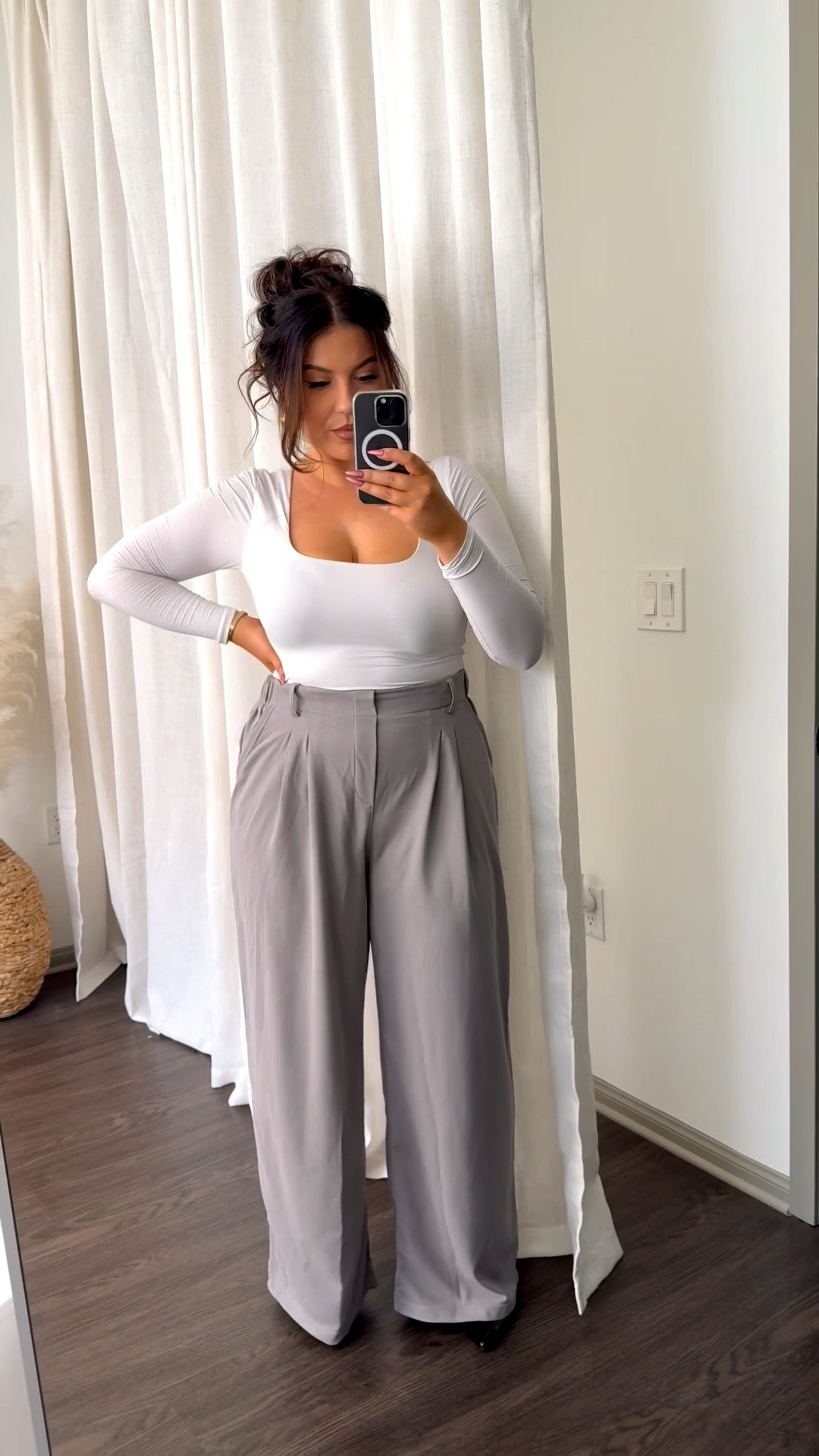 Curve-Friendly Trousers! 🙌🏼

Details & Sizing ⬇️
Brown Ankle Cuff Trousers: L (high stretch) 
Tan Tailored Trouser: 31 Regular (my color is no longer available, I’m wearing the high-waisted style linked, also linked a mid-waisted style under similar items) 
Denim Pants: L (non-stretch) 
Beige Pants: 10 (stretchy, pull on) Petite-Friendly Cargo Trouser: 12 (size up one size unless your waist is very small) 
Gray Trousers: L Tall (high stretch) Black Trousers: 12 (only available with front pleating style now)

#LTKMidsize#LTKFindsUnder100