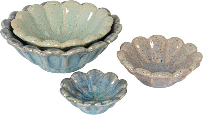 Creative Co-Op 4-Piece Stoneware Flower Shaped Bowl Set in Reactive Glaze, Multicolor | Amazon (US)