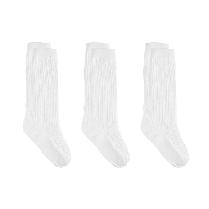 Yenzat Toddler Knee High Socks Baby Girls Boys Cable Knit Long Stockings White 2T-3T 3 Pairs | Amazon (US)