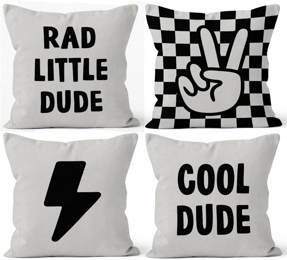 HIWX Rad Little Cool Dude Preppy Black Checkered Peace Sign Lightning Decorative Pillowcase Throw... | Amazon (US)