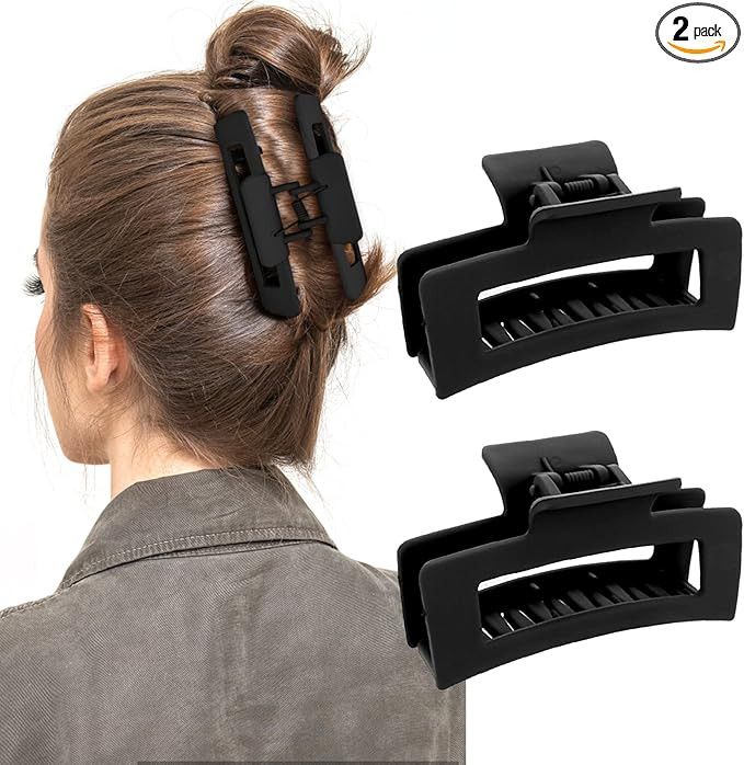 WLLHYF 2 Pieces Square Claw Clips 3.5 Inch Medium Hair Claw Clips Matte Non-slip Hair Clamps Fash... | Amazon (UK)