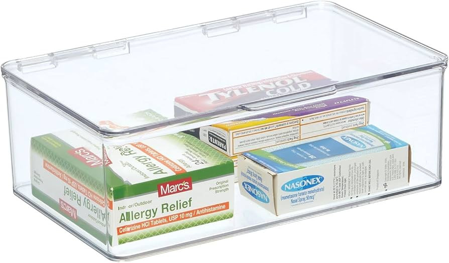 mDesign Plastic Household Storage Bin Box Organizer Container with Hinge Lid for Kitchen, Office,... | Amazon (US)