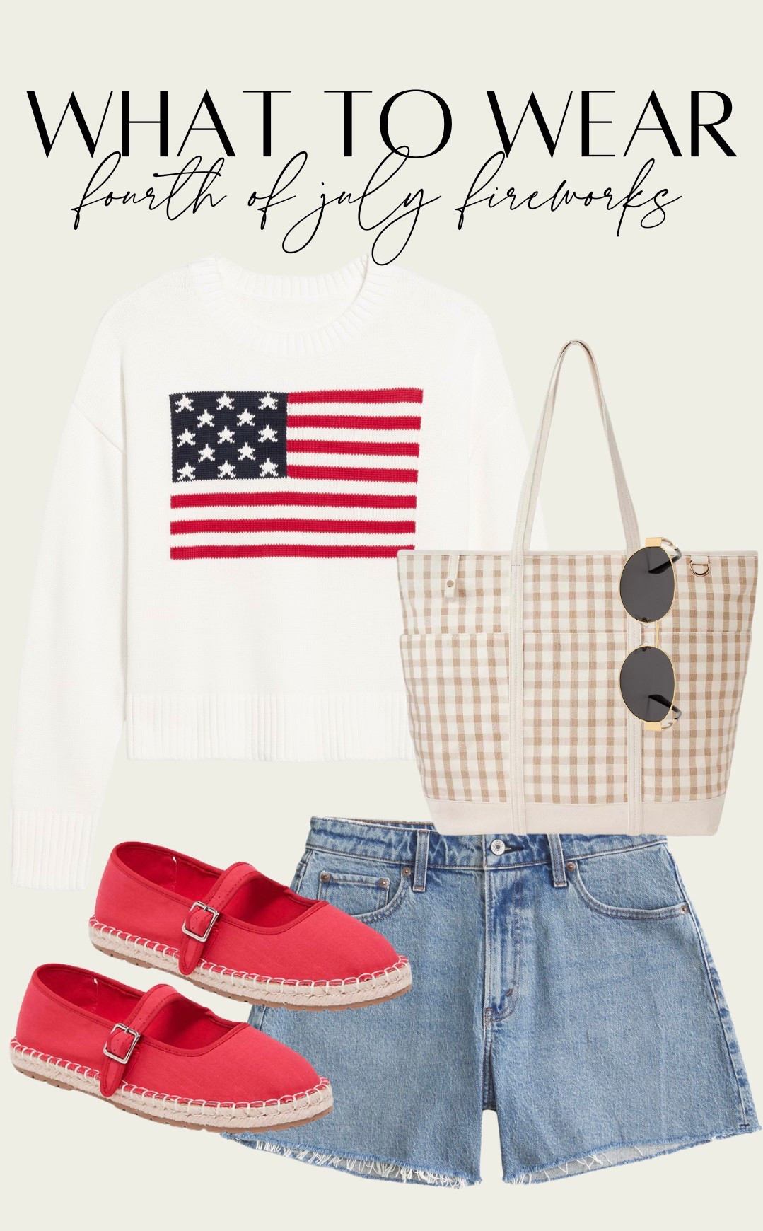 Fourth of July fireworks outfit outfit idea! Perfect for watching fireworks a BBQ or casual day, this flag sweater is SO cute and affordable. Denim shorts fit TTS

#LTKStyleTip #LTKSeasonal