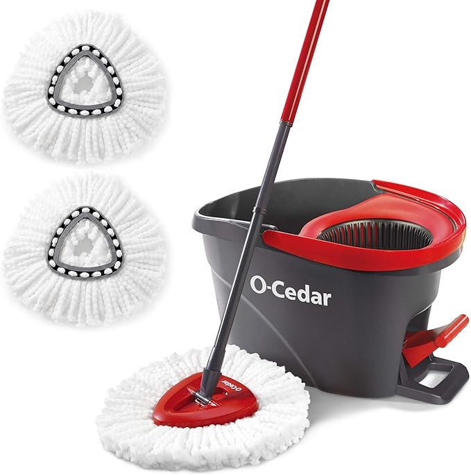 O-Cedar EasyWring Microfiber Spin Mop & Bucket Floor Cleaning System + 2 Extra Refills, Red/Gray | Amazon (US)