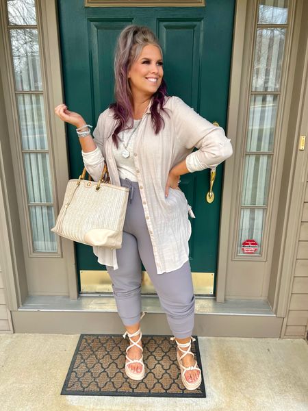 ✨SIZING•PRODUCT INFO✨
⏺ Light Gray Cargo Jogger Pants - XL - TTS - Halara 
⏺ Tan Linen Tunic Button Down Shirt - •• linked similar from Amazon 
⏺ Tan Crewneck Long Sleeved Bodysuit - •• linked similar from Amazon 
⏺ Tan Laceup Ankle Puffy Sandals - TTS - Walmart 
⏺ Raffio Straw Tote Bag with Bamboo Handles - Walmart 
⏺ Gold Jewelry - Ettika, Walmart, Victoria Emerson

📍Say hi on YouTube•Tiktok•Instagram ✨”Jen the Realfluencer | Decent at Style”

👋🏼 Thanks for stopping by, I’m excited we get to shop together!

🛍 🛒 HAPPY SHOPPING! 🤩

#walmart #walmartfinds #walmartfind #walmartfall #founditatwalmart #walmart style #walmartfashion #walmartoutfit #walmartlook  #amazon #amazonfind #amazonfinds #founditonamazon #amazonstyle #amazonfashion #joggers #style #fashion #joggersoutfit #joggeroutfit #joggerslook #joggerlook #joggersstyle #joggerstyle #joggersfashion #joggerfashion #joggeroutfitinspiration #joggersoutfitinspiration #joggerinspo #joggeroutfitinspo #joggersoutfitinspo #casual #casualoutfit #casualfashion #casualstyle #casuallook #weekend #weekendoutfit #weekendoutfitidea #weekendfashion #weekendstyle #weekendlook #travel #traveloutfit #travelstyle #travelfashion #airport #airportoutfit #airportstyle #airportfashion #travellook #airportlook #spring #springstyle #springoutfit #springoutfitidea #springoutfitinspo #springoutfitinspiration #springlook #springfashion #springtops #springshirts #springsweater #sandals #springsandals #summersandals #springshoes #summershoes #flipflops #slides #summerslides #springslides #slidesandals #neutral #neutrals #neutraloutfit #neatraloutfits #neutrallook #neutralstyle #neutralfashion #neutraloutfitinspo #neutraloutfitinspiration 

#under10 #under20 #under30 #under40 #under50 #under60 #under75 #under100 #affordable #budget #inexpensive #budgetfashion #affordablefashion #budgetstyle #affordablestyle #curvy #midsize #size14 #size16 #size12 #curve #curves #withcurves #medium #large #extralarge #xl 


#LTKcurves #LTKSeasonal #LTKunder50