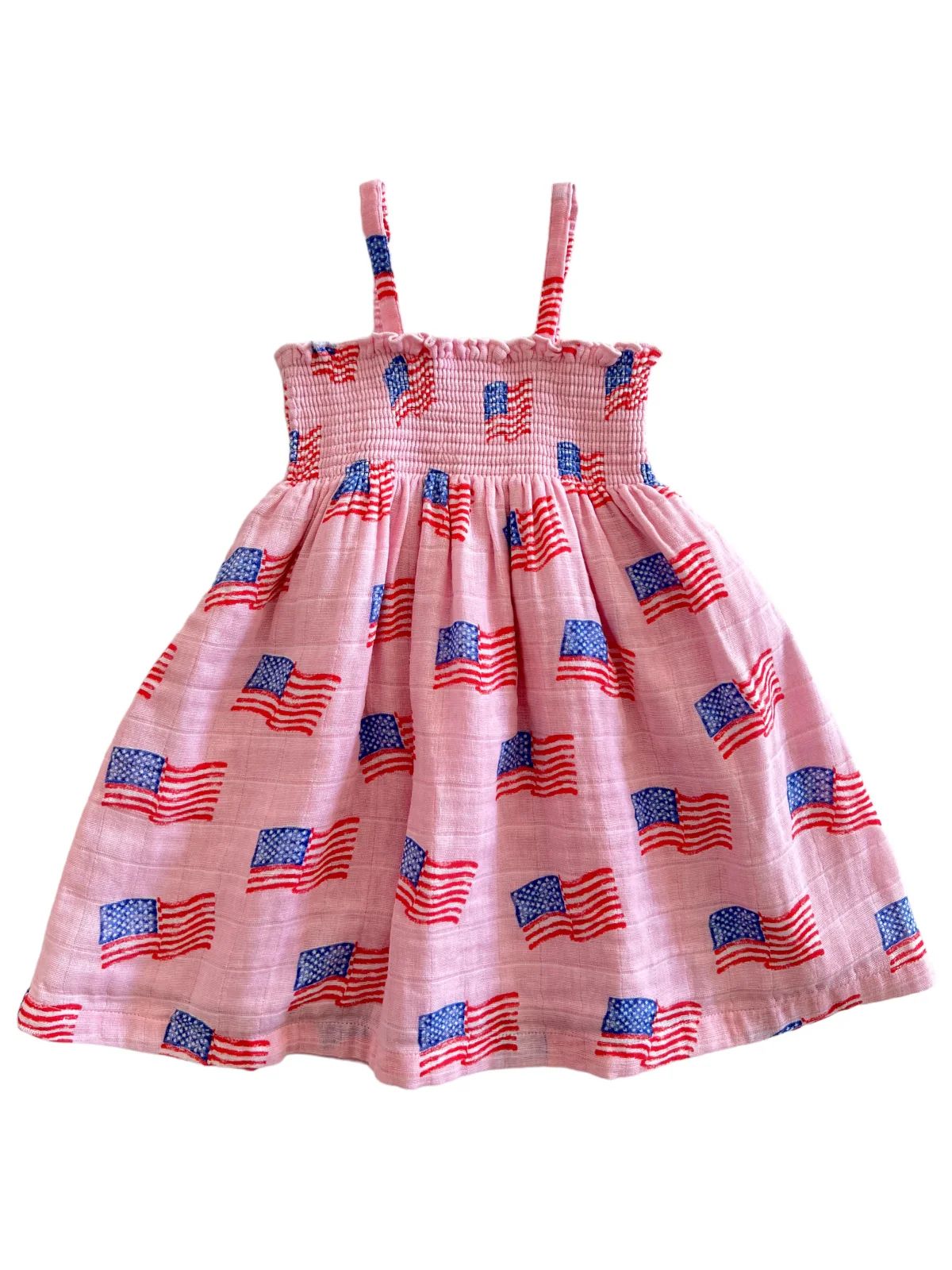 Muslin Smocked Tube Dress, American Flag Pink | SpearmintLOVE