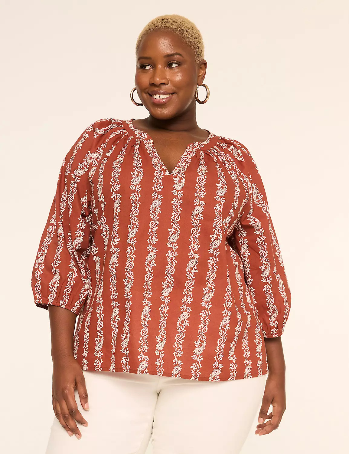 Notch-Neck Elbow-Sleeve Blouse | Lane Bryant (US)