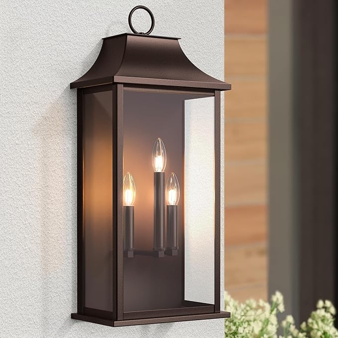 Dusk to Dawn Outdoor Wall Lights 3-Light, Oil Rubbed Bronze Exterior Lighting Fixtures, 25.3" Lar... | Amazon (US)