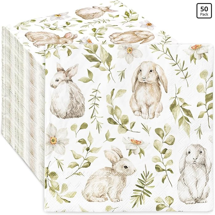 50 Pack Easter Paper Napkins Watercolor Bunny Disposable Luncheon Napkins Decorative Dinner Hand ... | Amazon (US)