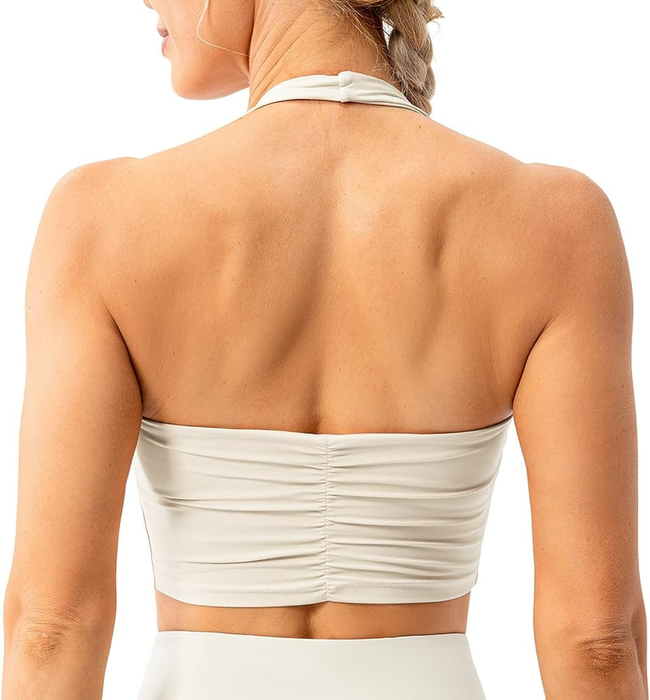 Lavento Halter Sports Bra, Pleated Longline Padded
        Women's, Yoga, Crop Bras Top | Amazon (US)