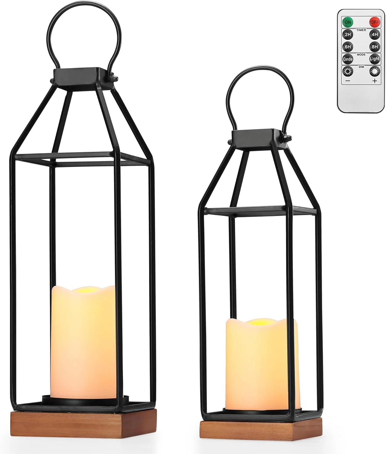 Perfnique Black Metal Lantern w/Wood, Set of 2 Rustic Lantern Decorative w/ Waterproof Flameless ... | Walmart (US)