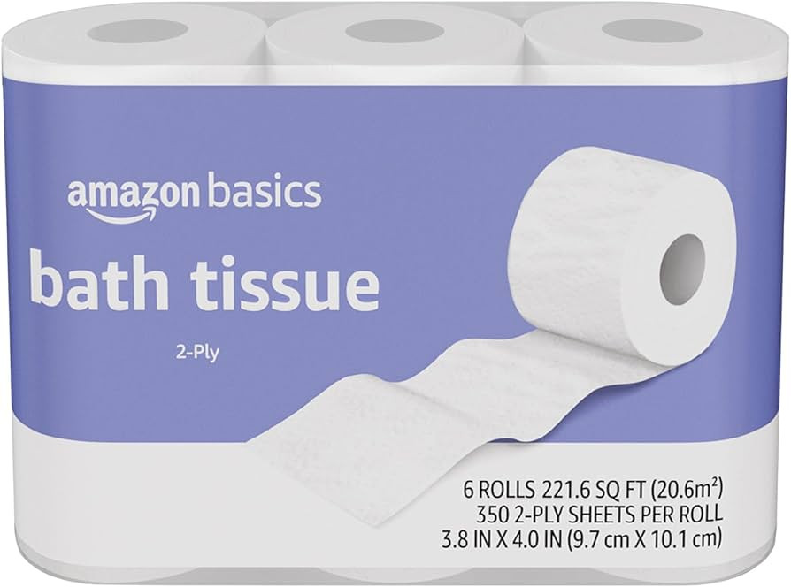 Amazon Basics 2-Ply Toilet Paper 6 Rolls = 24 Regular Rolls, 350 Sheets, (1 Pack of 6), Unscented | Amazon (US)