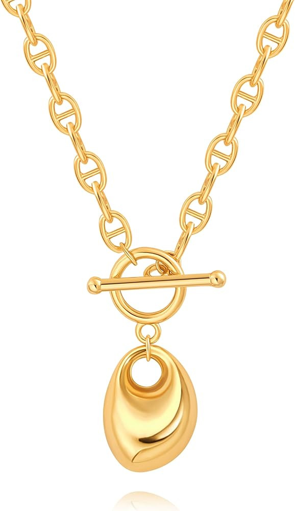 18k Gold Chain Link Necklace for Women, Baroque Pearl/Compass Pendant Necklace | Amazon (US)