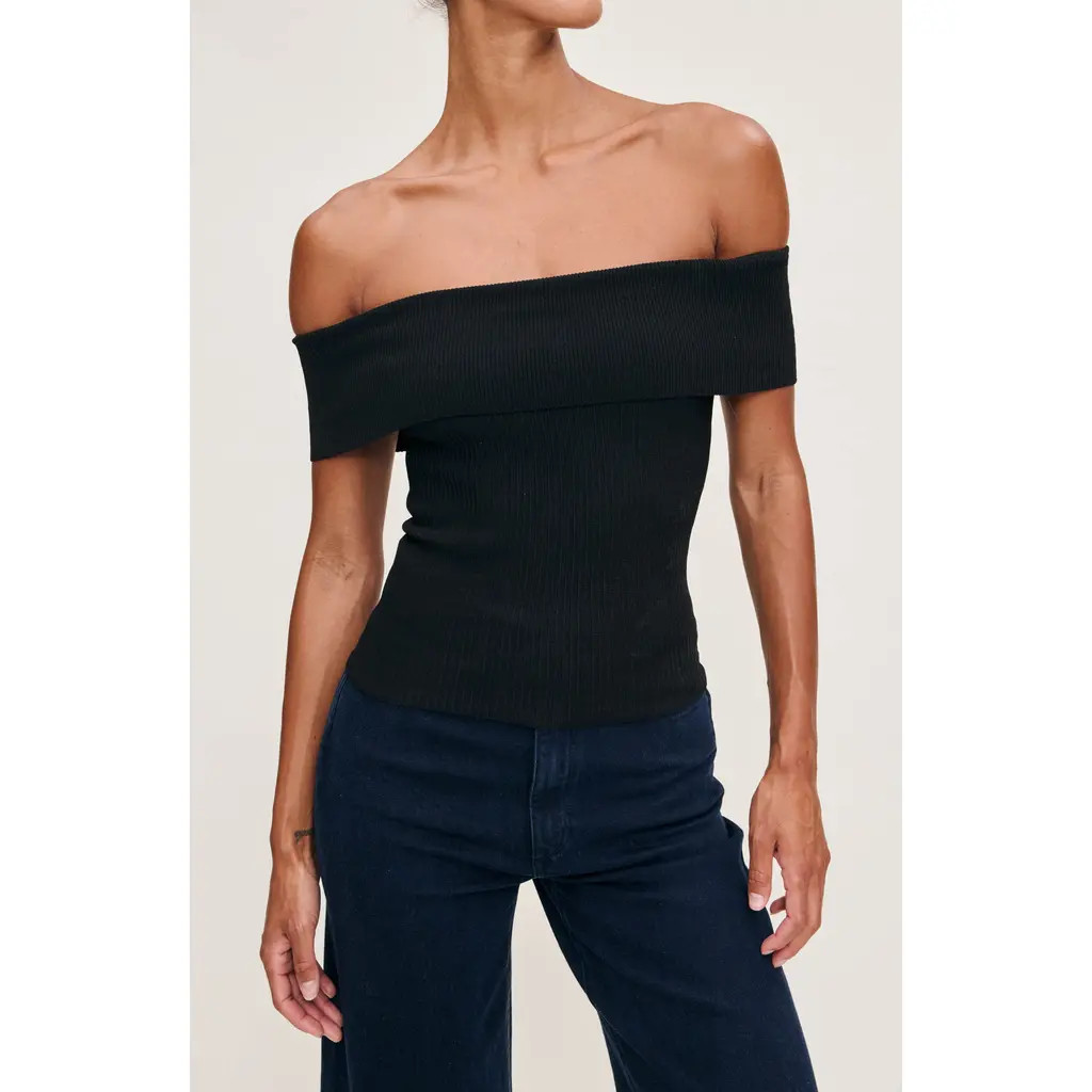 DL1961 Off the Shoulder Instasculpt™ Rib Top in Black at Nordstrom Rack, Size Small | Nordstrom Rack