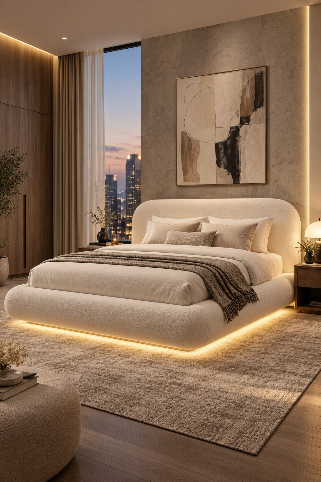 This one is such a vibe, especially at night. The rounded ivory frame already gives it that soft floating-cloud look, and the warm lighting underneath makes the whole bed feel almost like it’s glowing. I’d keep the rest of the bedroom simple with warm woods, taupe bedding, and textured neutrals so the bed really stands out. Such a pretty choice for a modern, dreamy, hotel-inspired room. #WayfairFind #CloudBed #ModernBedroom #LuxuryBedroom #BedroomLighting #DreamyHome #NeutralBedroom 

 #LTKSeasonal #LTKHome #LTKSaleAlert