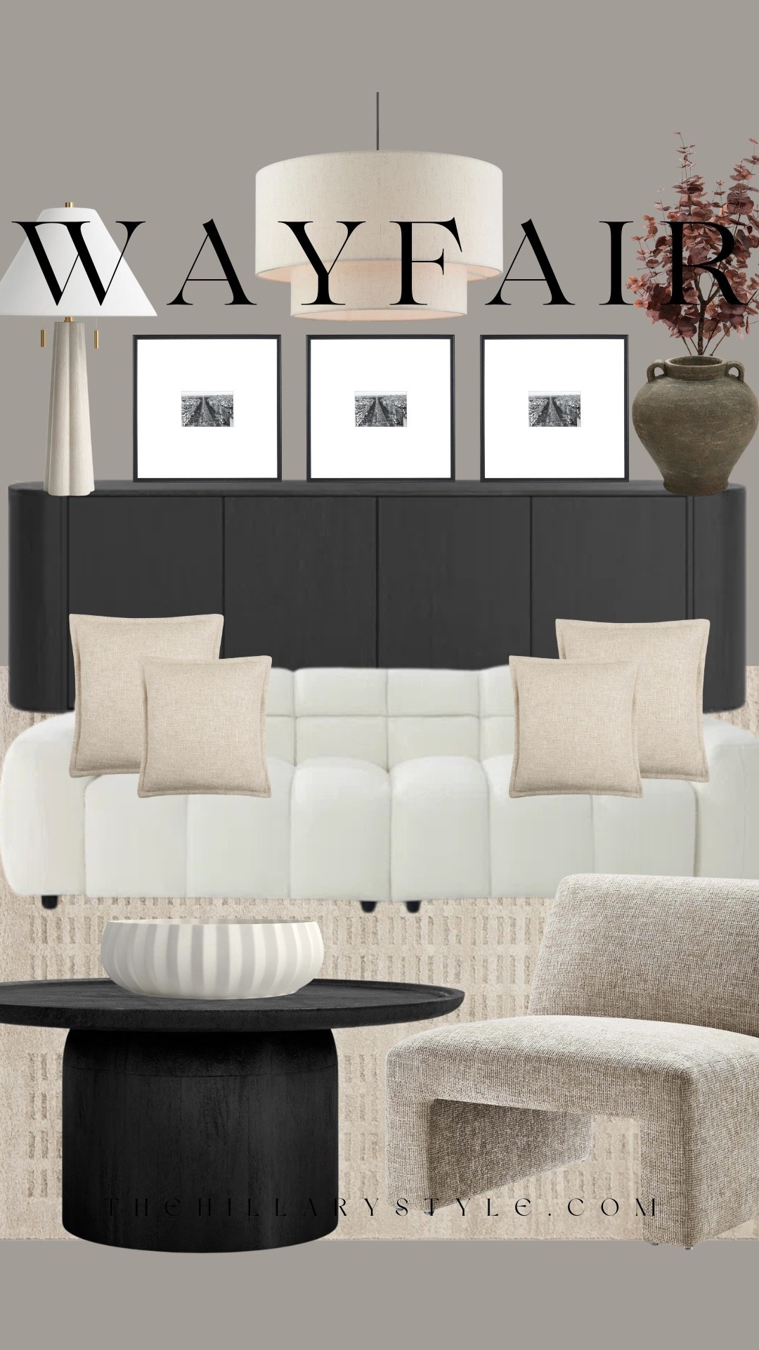 Wayfair is making it easy to create a designer-inspired space—think layered neutrals, sculptural shapes, and timeless textures. The black round coffee table and stone accessories brought the entire room together.

#LTKOver40 #LTKHome #LTKStyleTip