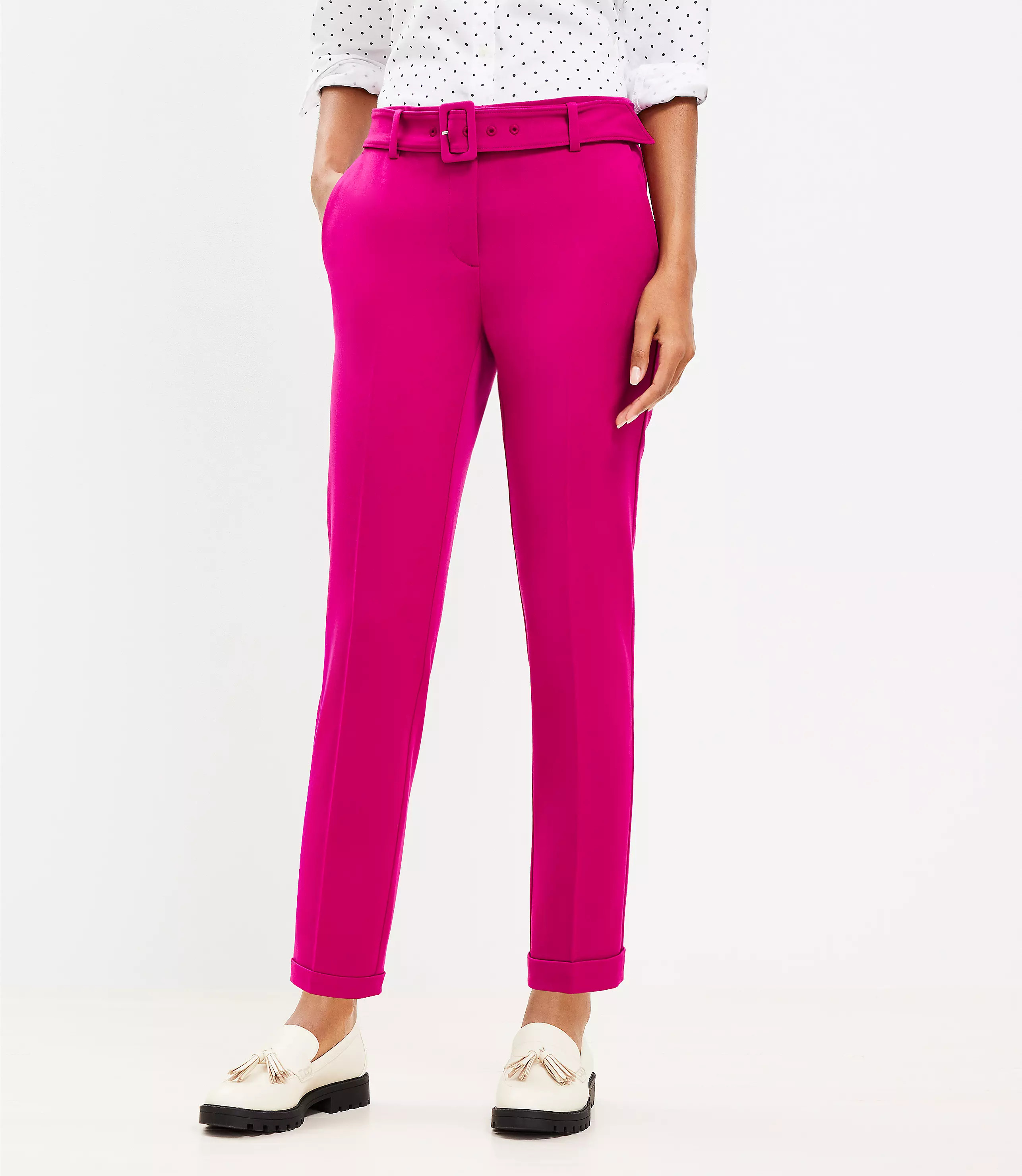 Devin Belted Slim Pants in Bi-Stretch | LOFT