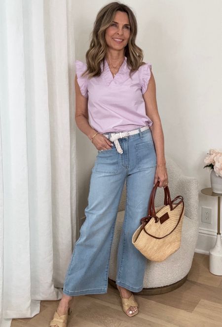 DISCOUNT CODE TAMMY15 
-All good SZ XS. The perfect length to tuck in or leave untucked. 
-I love the jeans so much! Very flattering and comfortable! TTS I’m 5’6”
-Heels Target, Straw Bag Sezane (sells out every year) 

#LTKover40 #LTKstyletip #LTKfindsunder50
