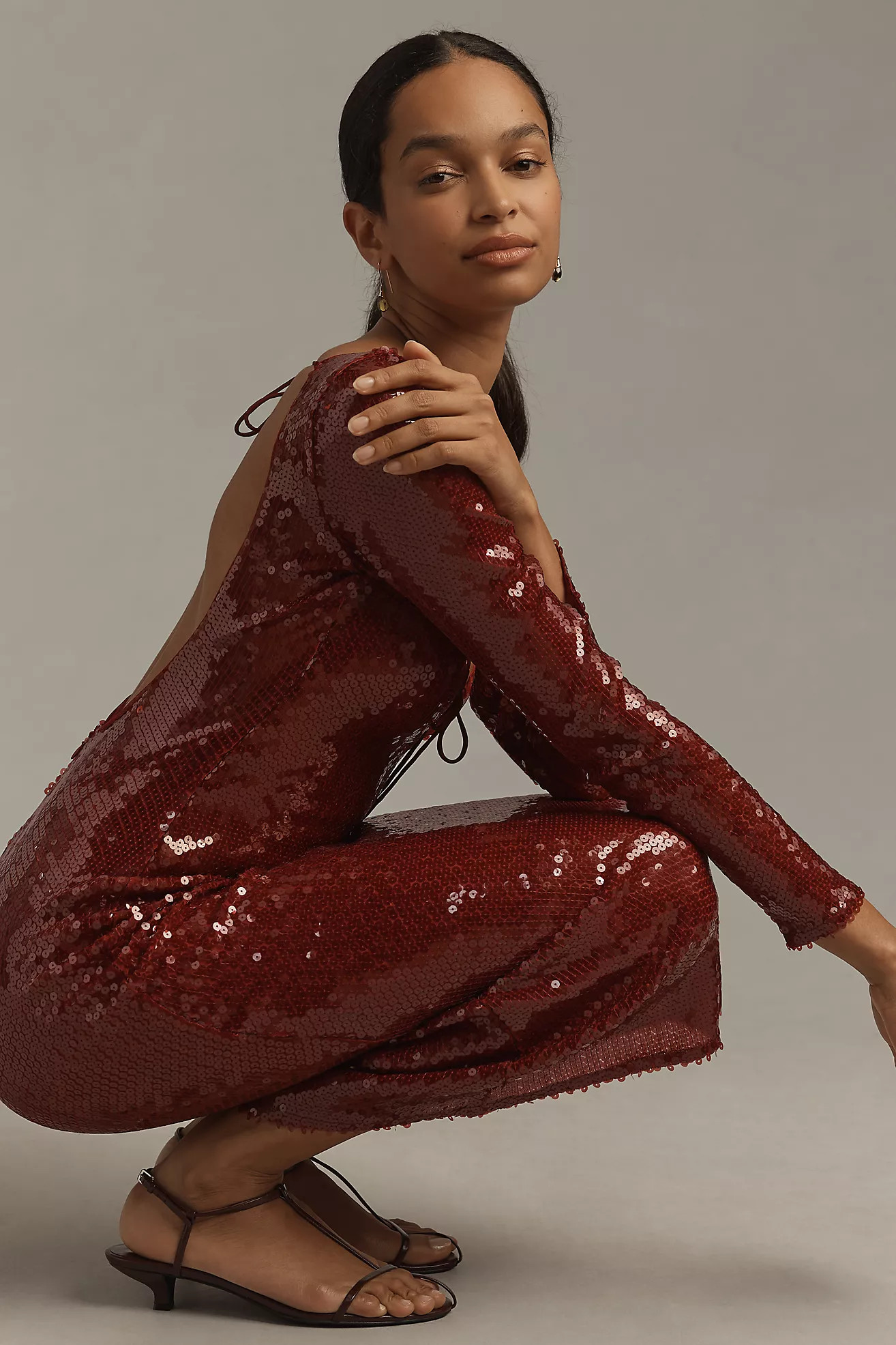 Bardot Verona Long-Sleeve Sequin Slim Midi Dress | Anthropologie (US)