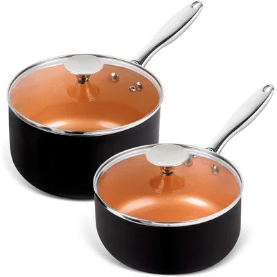 Saucepans 2QT & 3QT Copper Saucepan Set With Non Stick Ceramic Interior For Multipurpose Use Nonstick Saucepan With Lid Copper Pots 2 Quart & 3 Quart | Wayfair North America