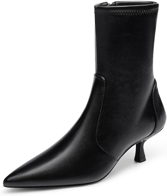Coutgo Womens Low Kitten Heel Ankle Boots Pointed Toe Booties Side Zipper Fall Shoes | Amazon (US)