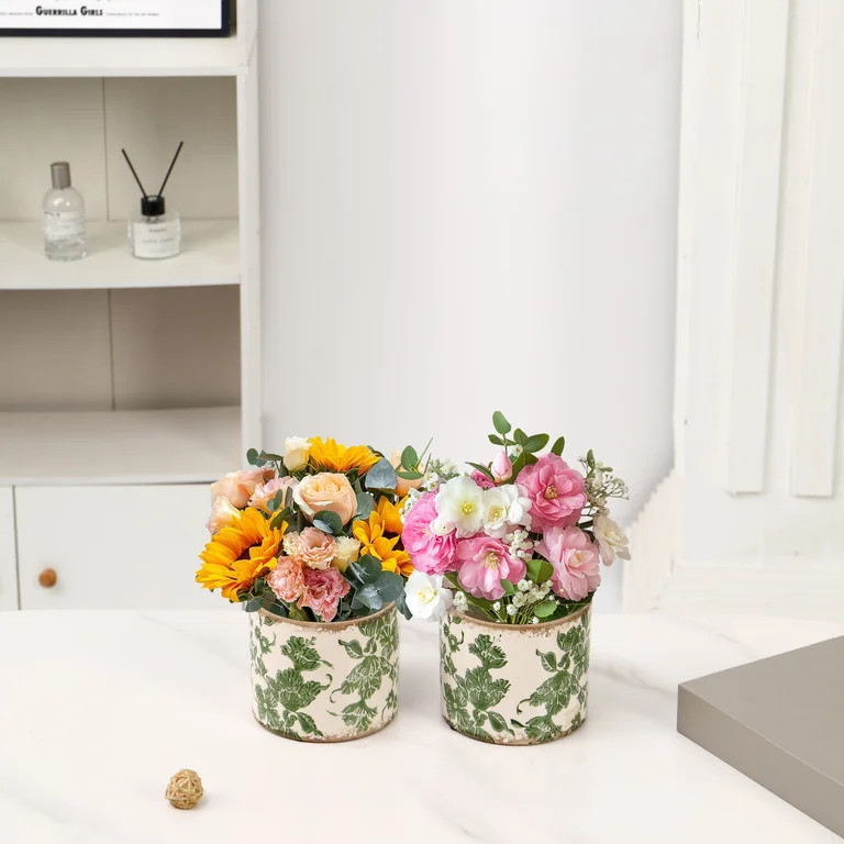 Vintage Ceramic Planter with Drainage Hole – Floral Pot & Plant Vase for Indoor Greenery, Tusca... | Walmart (US)
