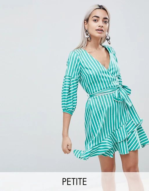 River Island Petite Wrap Front Stripe Mini Dress | ASOS US
