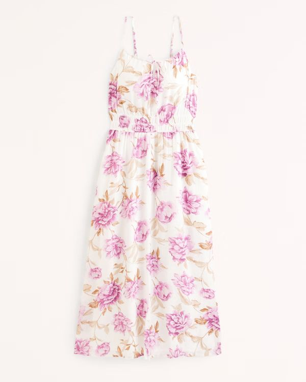Crinkle Textured Smocked Waist Midi Dress | Abercrombie & Fitch (US)