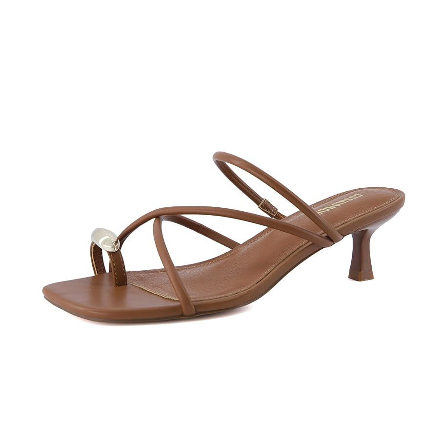 CUSHIONAIRE Maui Women’s Strappy Toe-Ring Slip On Kitten Heel – Vegan Leather Dress Sandal + ... | Amazon (US)