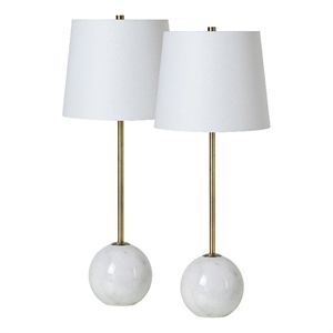 Renwil Naomi 1-Light Modern Metal Table Lamp in Brass & White (Set of 2) | Homesquare