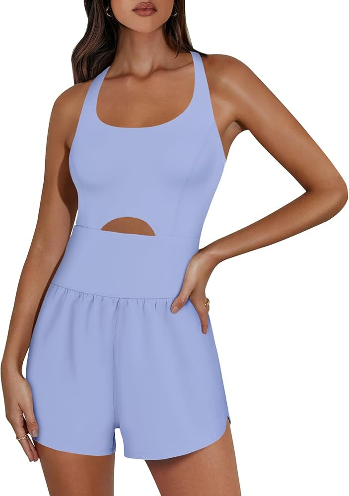 ANRABESS Womens Running Onesie Workout Rompers Summer One Piece Outfits Exercise Jumpsuits Gym Yo... | Amazon (US)