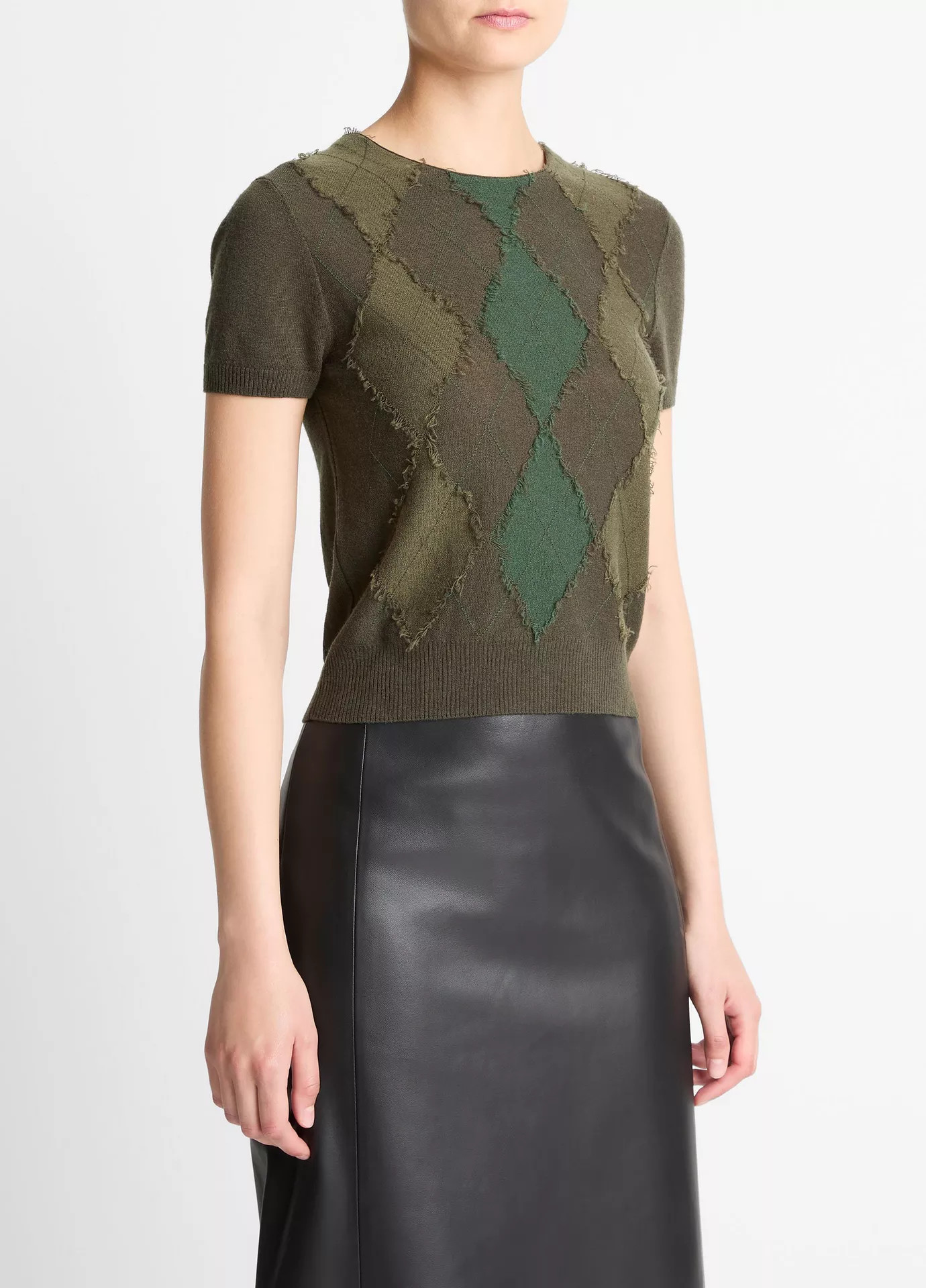 Hand-Cut Argyle Wool-Blend Short-Sleeve Sweater | Vince LLC