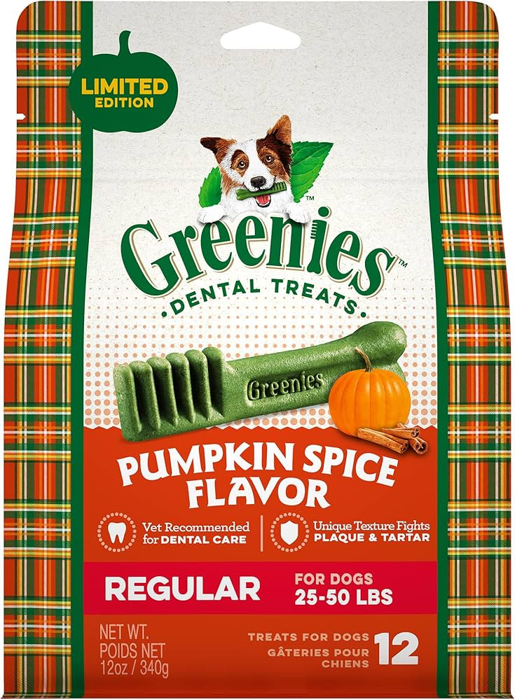GREENIES Regular Natural Dog Dental Care Chews Oral Health Dog Treats, Pumpkin Spice Flavor, 12 o... | Amazon (US)