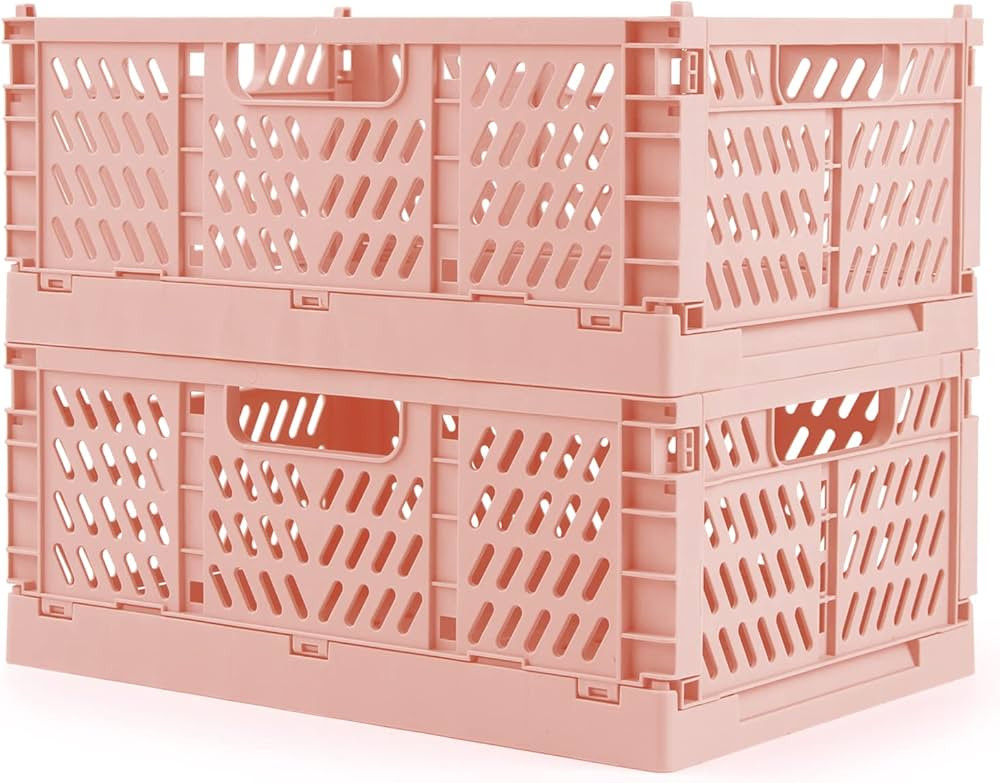 Domiella 2-Pack Plastic Crates for Storage,Stackable Collapsible Storage Bins,Folding Storage Cra... | Amazon (US)