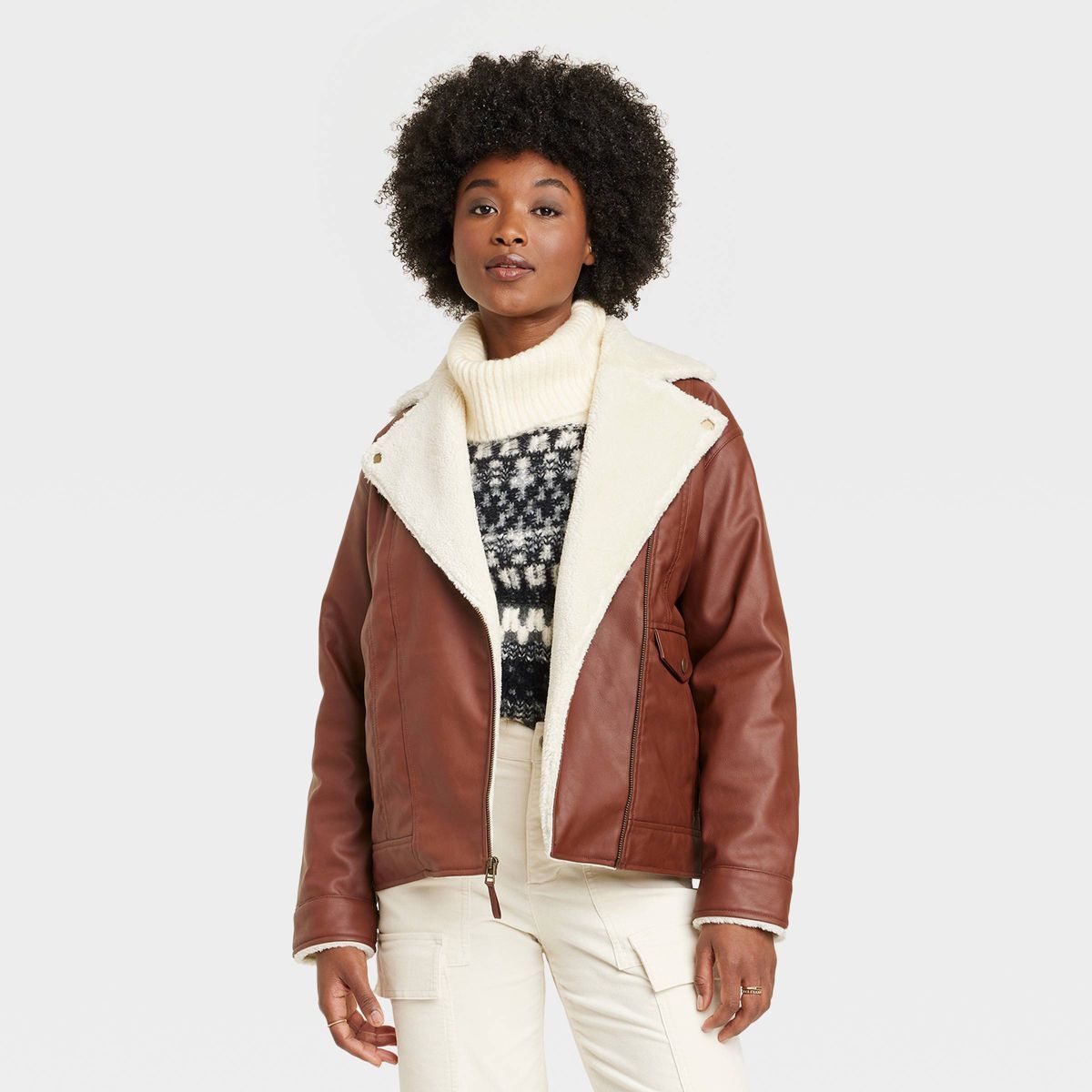 Women's Oversized Faux Leather Moto Jacket - Universal Thread™ Brown M | Target