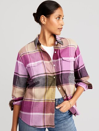 Oversized Flannel Boyfriend Shirt for Women | Old Navy (US)