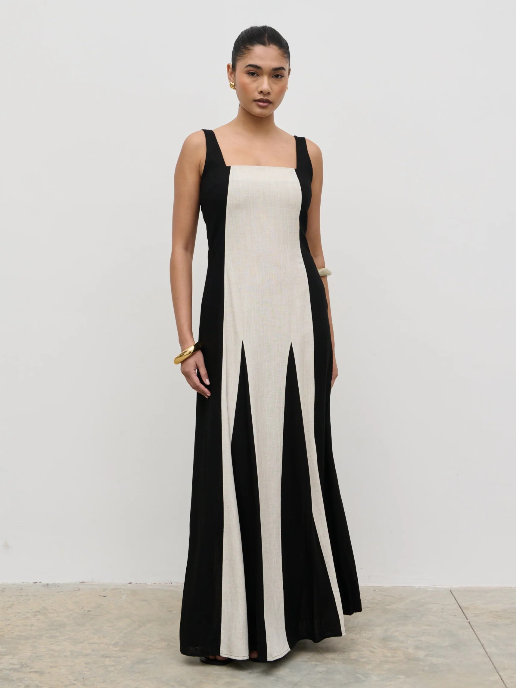 Ella Square Neck Contrast Maxi Dress - Natural and Black | Pretty Lavish (UK)
