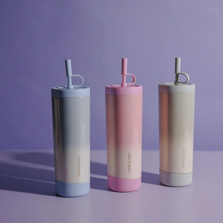 Thyme & Table 24oz Stainless Steel Auden Tumbler with Straw, Mint Ombre Shimmer | Walmart (US)