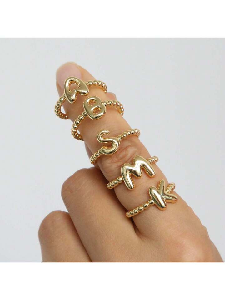 European And American Fashionable Minimalist Bubble Letter Ring, Adjustable Gold Ring Ideal For W... | SHEIN