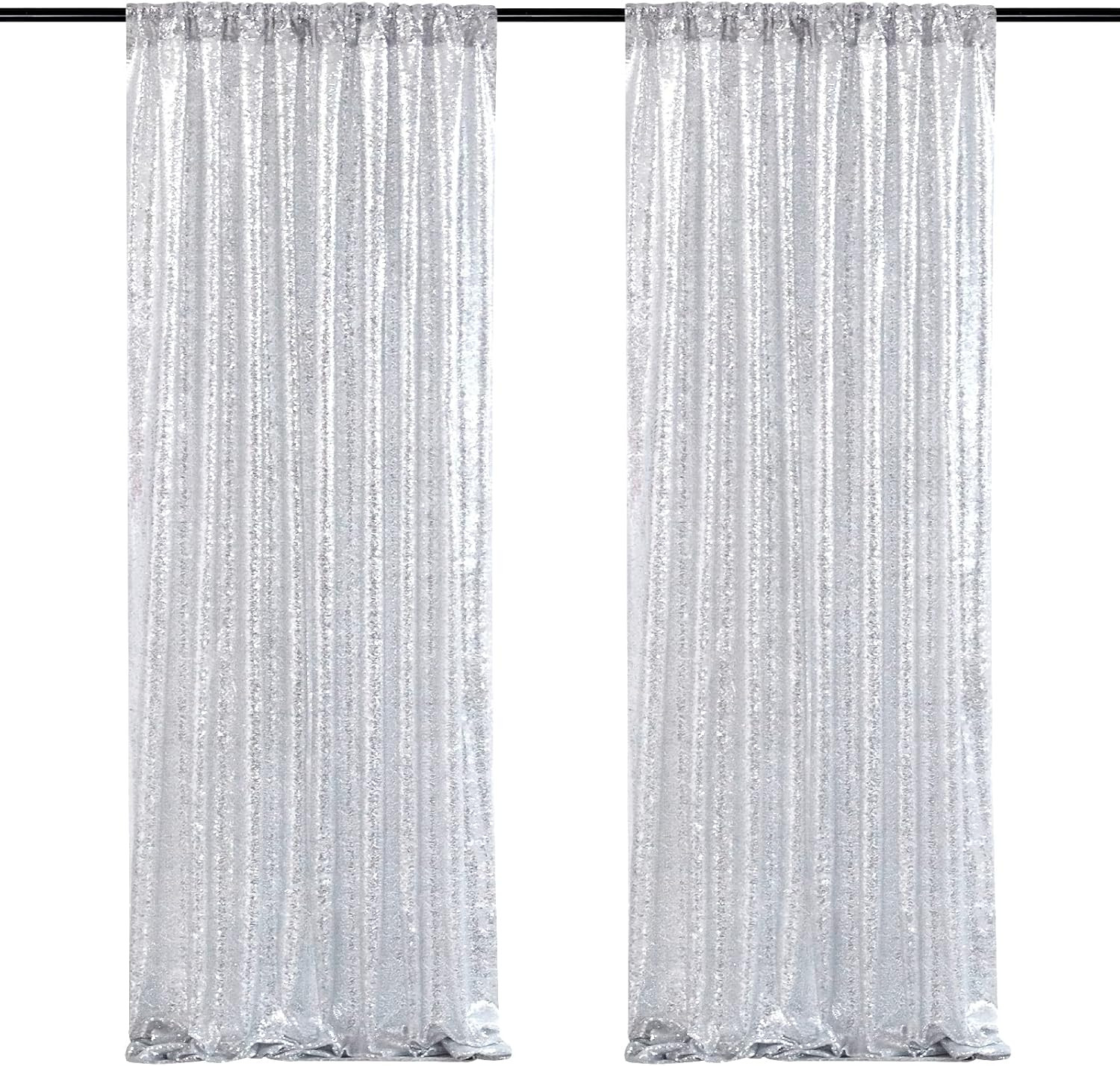 2 Pieces 2FTx8FT Silver Sequin Curtain Wedding Party Backdrop Photography Background Christmas Se... | Amazon (US)